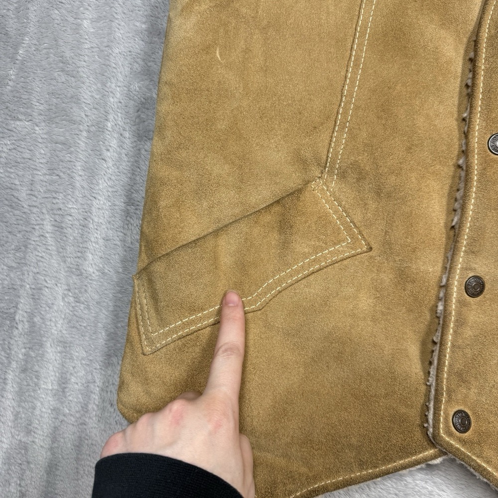 Vintage Levis Suede‎ Sherpa Vest Mens Medium Brown Snaps Western Leather Cowboy - Picture 7 of 12